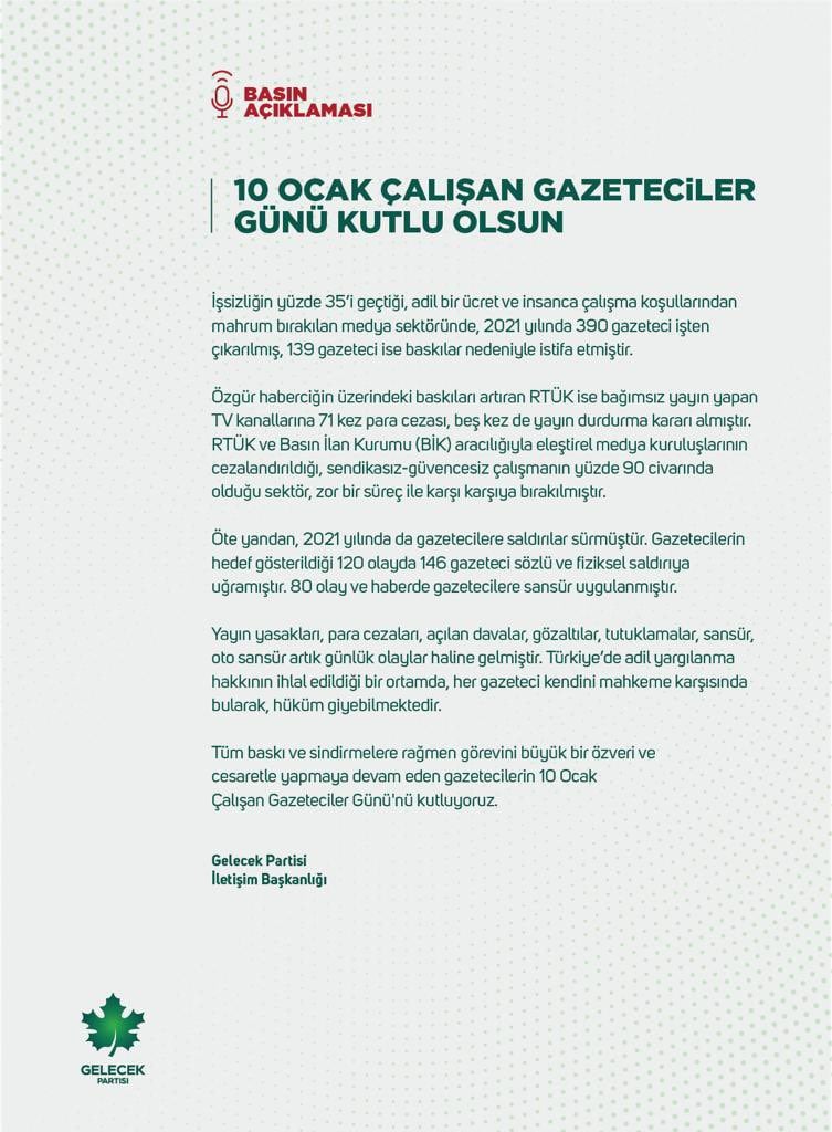 Genel Merkezimizin 10 Ocak Çalışan Gazeteciler Günü Basın Açıklaması